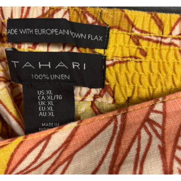 Tahari‎ Womens Tropical Print Linen Pants XL Yellow & Pink - Picture 3 of 4